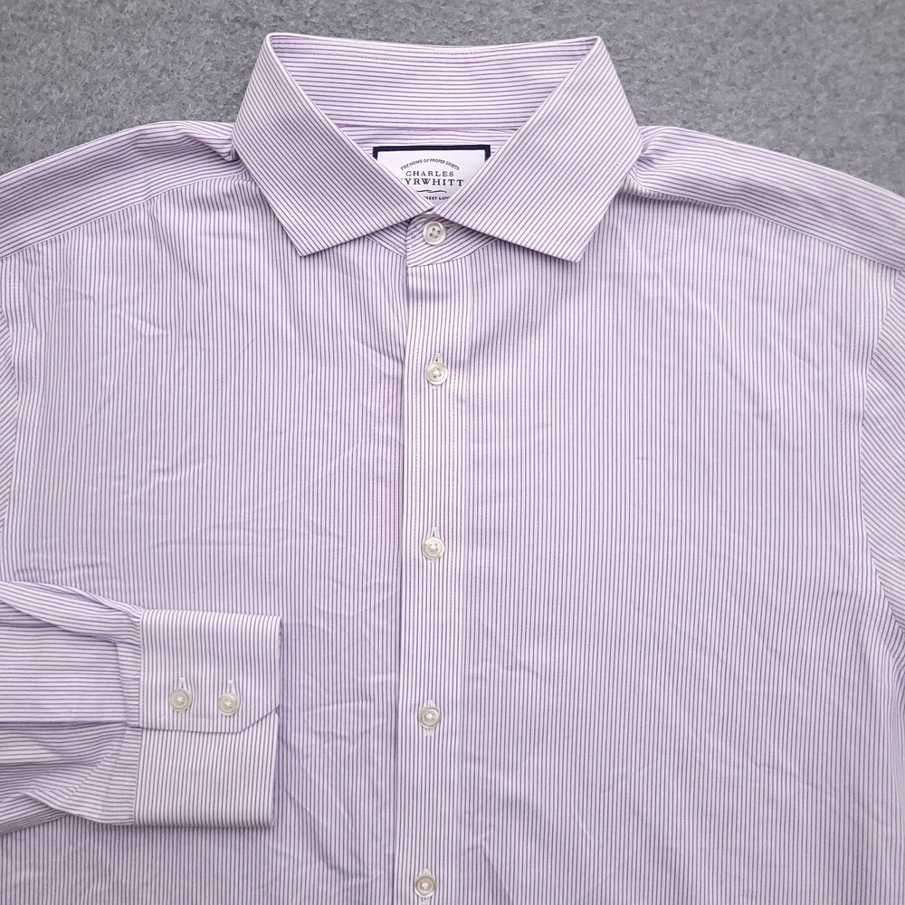 Charles Tyrwhitt Dress Shirt Mens 16 35 Slim Fit Non Iron White Purple Striped